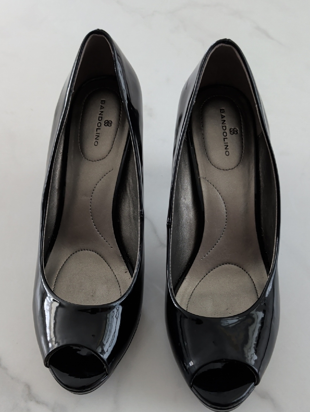 Bandolino Black Patent Peep-Toe Heels